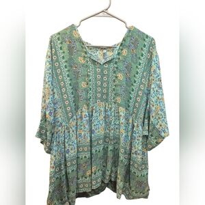 Pasiley Floral Women's Tunic Top La Femme Bohemian 1x